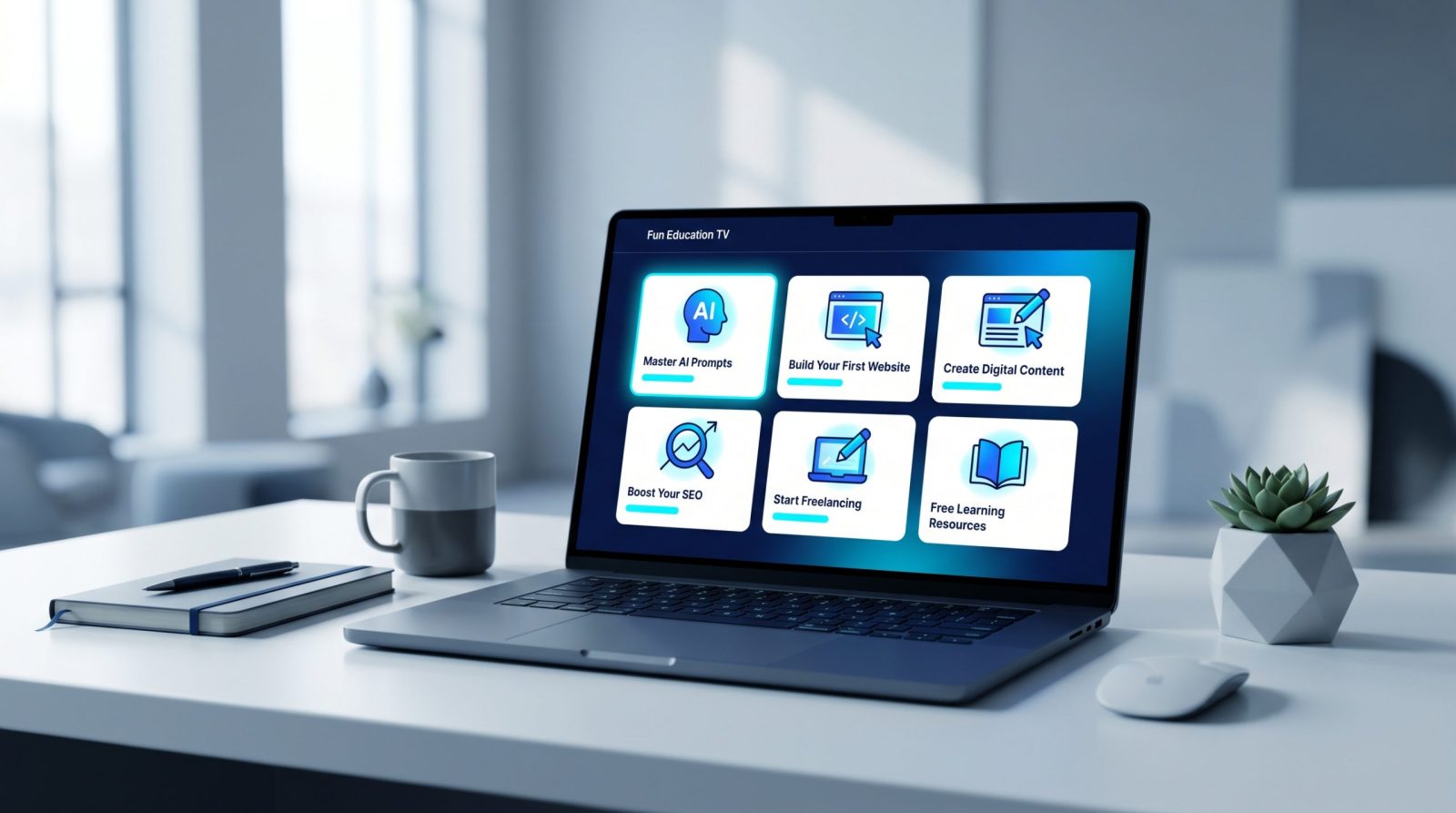 Fun Education TV AI and digital skills learning dashboard for beginners
