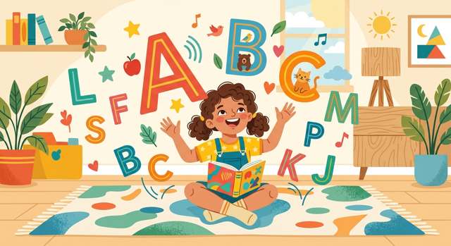 Child learning alphabet letters - phonics