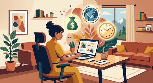 Freelancer working on laptop from home