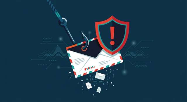 Phishing email warning - fishing hook catching an envelope
